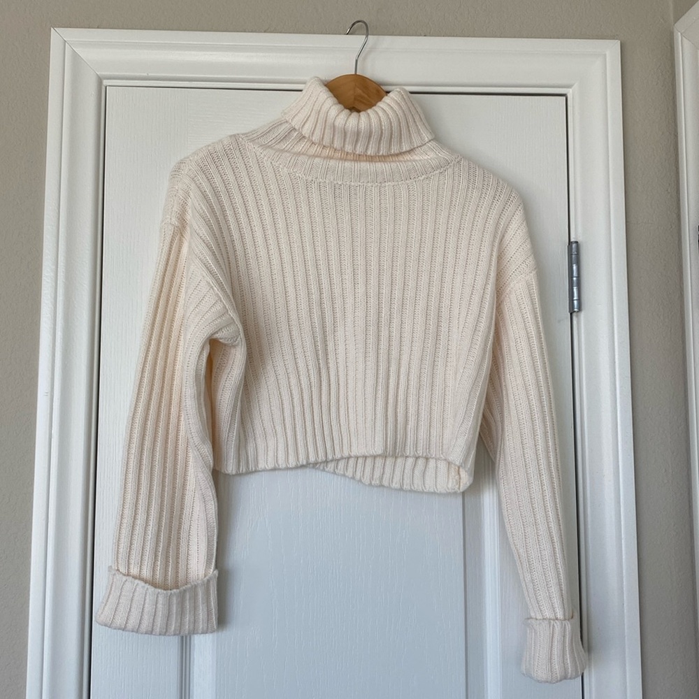Cream Turtleneck Crop Sweater